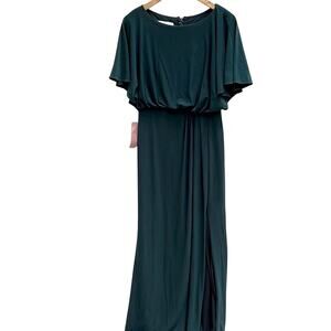 BHLDN Anthropologie Lena Dress Blouson Flutter Sleeve Maxi Gown Teal Size 8 NWT